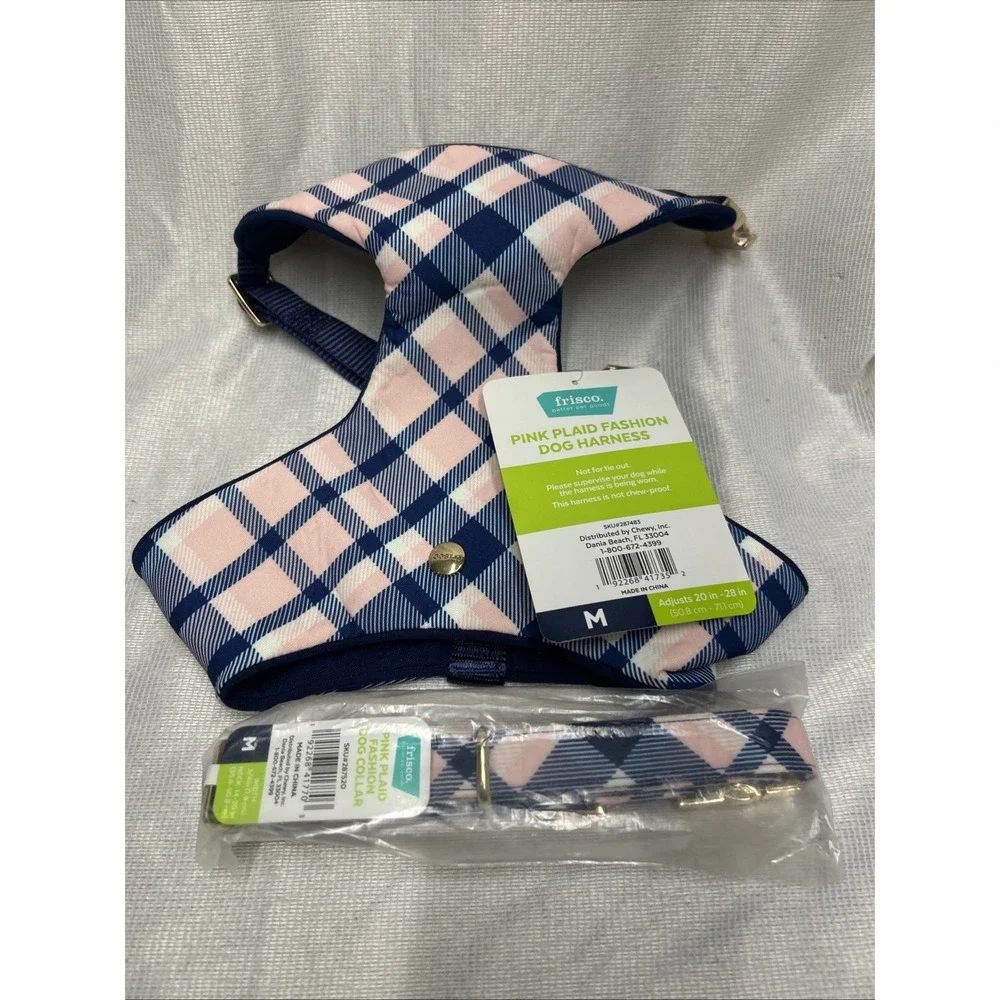 Frisco Pink Plaid Fashion Dog Harness and Collar to Match Size Medium NWT